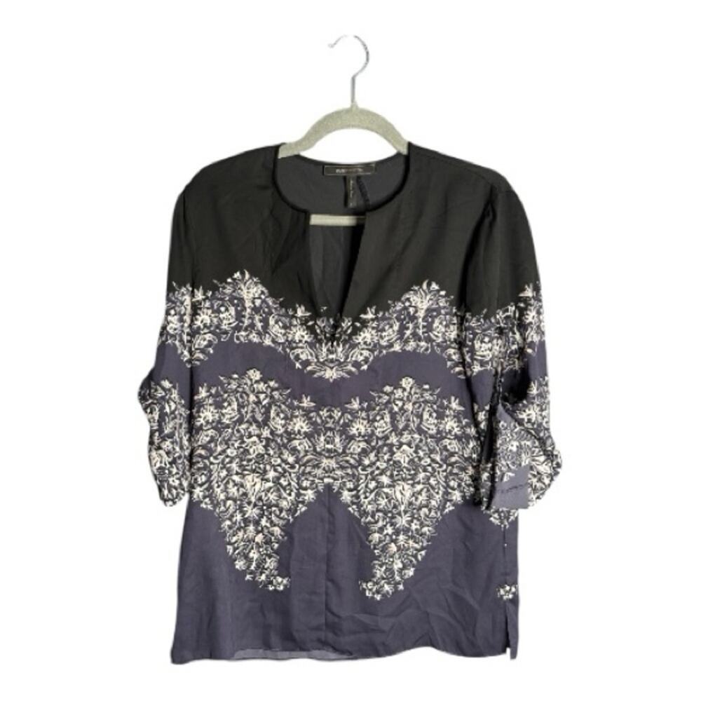 BCBG MaxAzria Black Purple Print Top Small